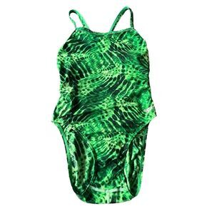 Speedo Ultraback One Piece Swimsuit Green Black Tie Dye Print Size 8